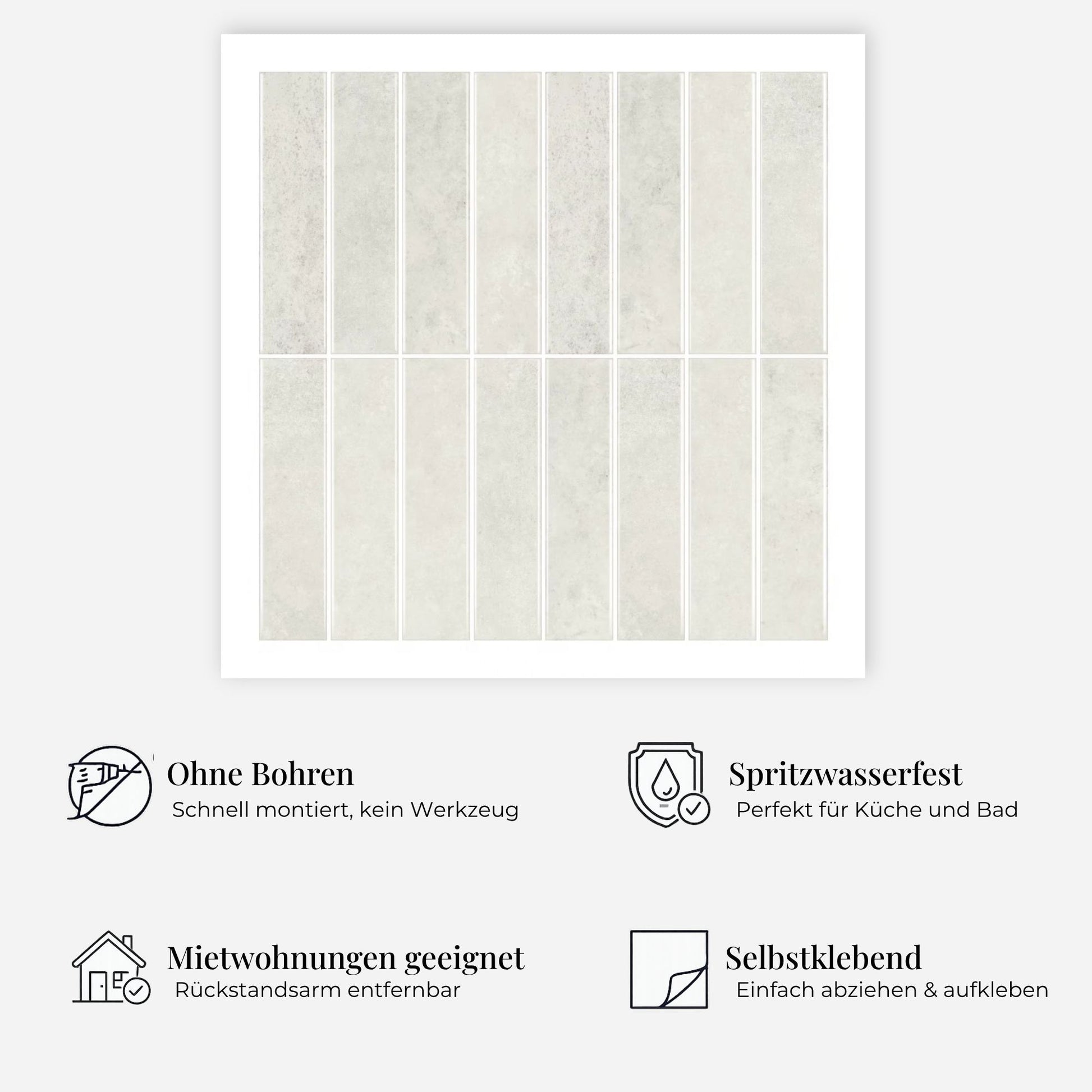 rinovim HIMARE Elfenbein Klebefliesen Vorteile – ohne Renovierung, rückstandslos entfernbar, spritzwassergeschützt, für Küche & Bad