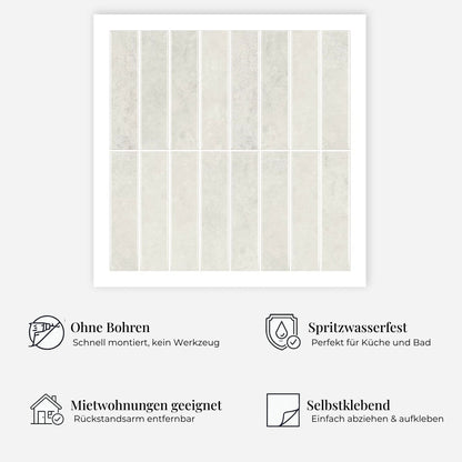 rinovim HIMARE Elfenbein Klebefliesen Vorteile – ohne Renovierung, rückstandslos entfernbar, spritzwassergeschützt, für Küche & Bad