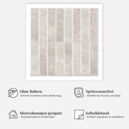 rinovim HIMARE Perl-Beige Klebefliesen Vorteile – ohne Renovierung, rückstandslos entfernbar, spritzwassergeschützt, für Küche & Bad