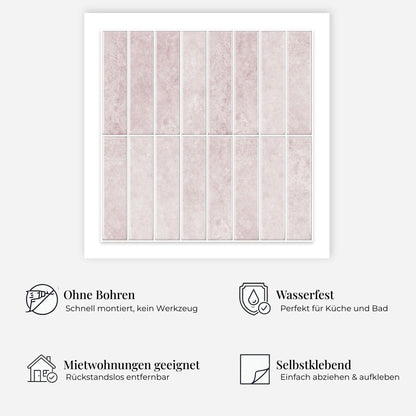 rinovim HIMARE Sand-Rosé Klebefliesen Vorteile – ohne Renovierung, rückstandslos entfernbar, spritzwassergeschützt, für Küche & Bad