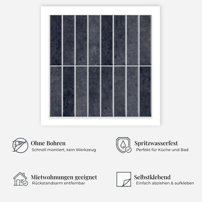 rinovim HIMARE Anthrazit Klebefliesen Vorteile – ohne Renovierung, rückstandslos entfernbar, spritzwassergeschützt, für Küche & Bad