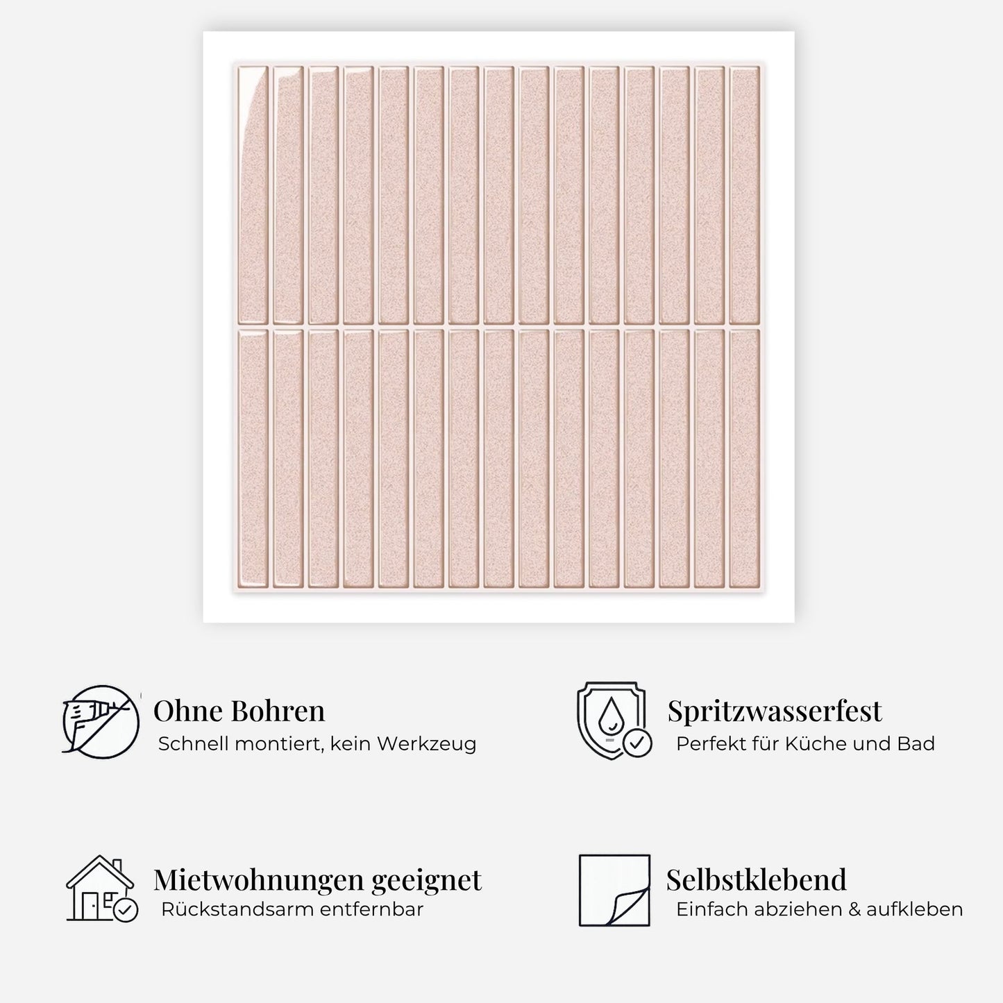rinovim LINEA Altrosa Klebefliesen Vorteile – ohne Renovierung, rückstandslos entfernbar, spritzwassergeschützt, für Küche & Bad