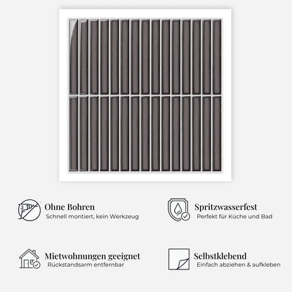 rinovim LINEA Dunkelgrau Klebefliesen Vorteile – ohne Renovierung, rückstandslos entfernbar, spritzwassergeschützt, für Küche & Bad