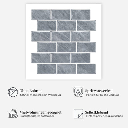 rinovim METRA Beton Klebefliesen Vorteile – ohne Renovierung, rückstandslos entfernbar, spritzwassergeschützt, für Küche & Bad
