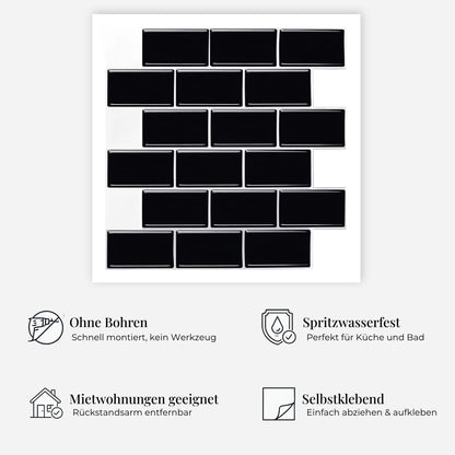rinovim METRA Schwarz Klebefliesen Vorteile – ohne Renovierung, rückstandslos entfernbar, spritzwassergeschützt, für Küche & Bad