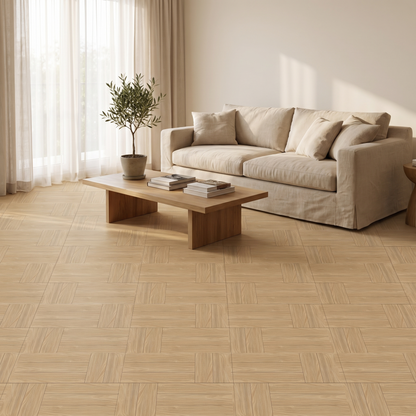 SIENA Klebefliesen Naturholz im Wohnzimmer