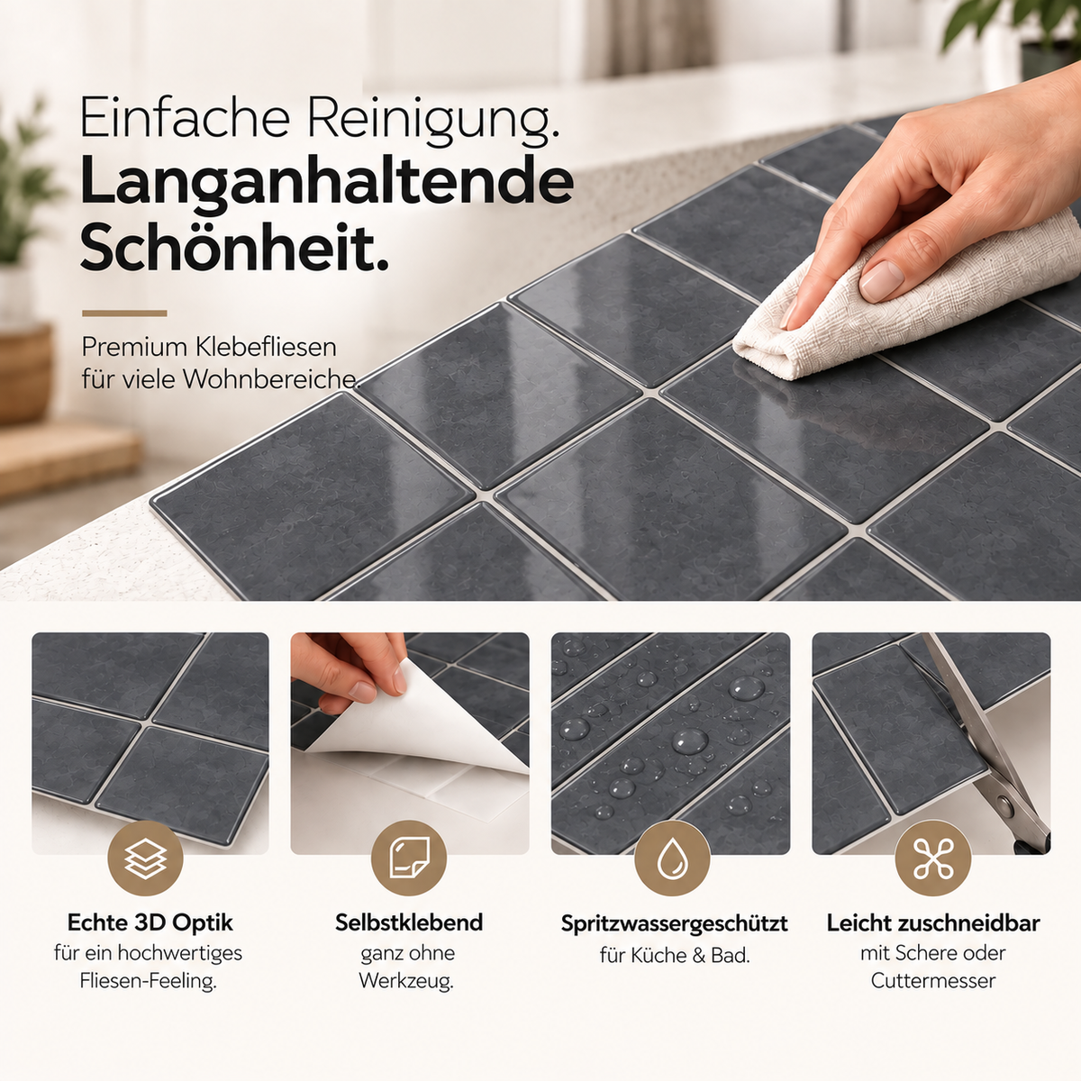 KUBO Klebefliesen Tiefes Anthrazit – Eigenschaften