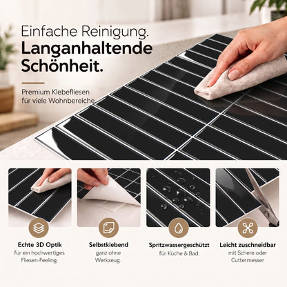 Stela Klebefliesen Tiefes Ebenholzschwarz – Eigenschaften