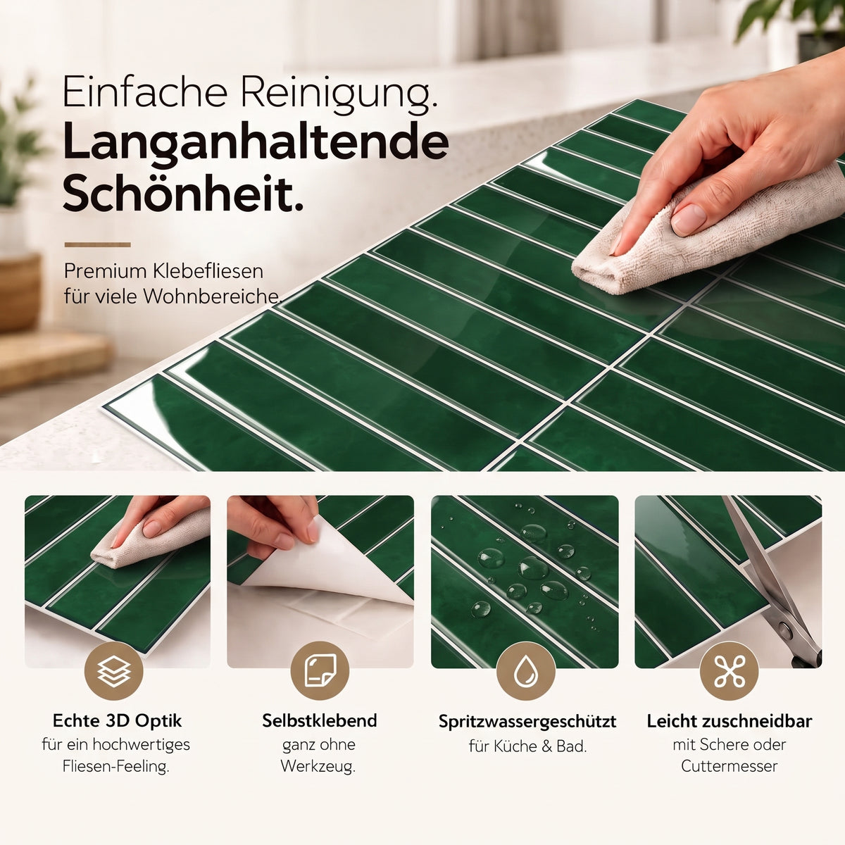 Stela Klebefliesen Tiefes Waldgrün – Eigenschaften