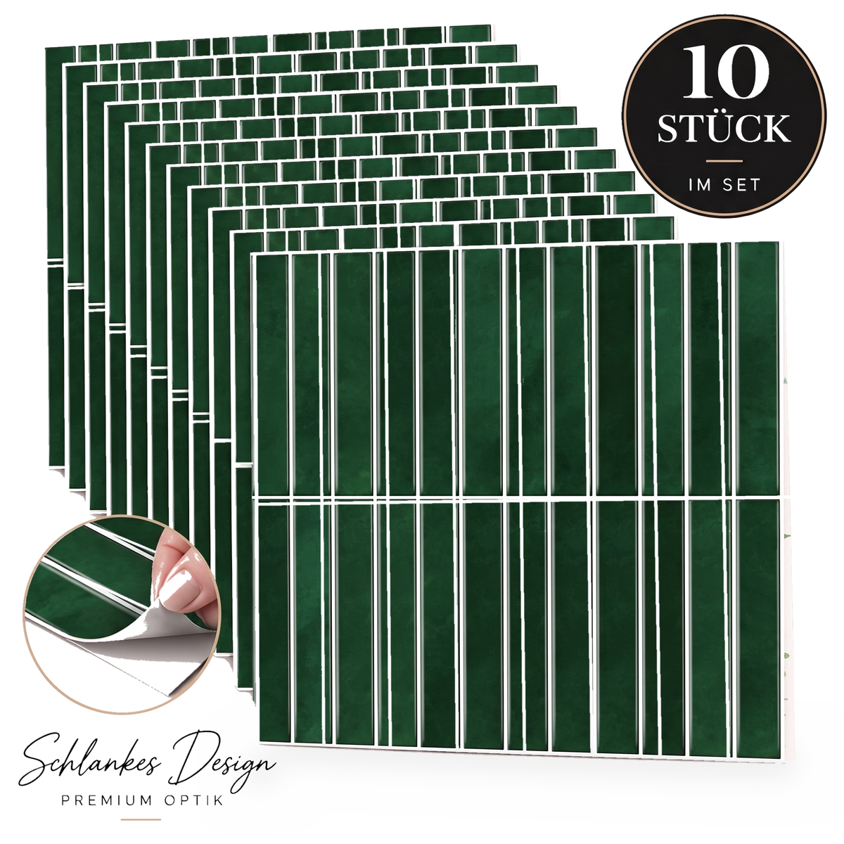 Stela Klebefliesen Tiefes Waldgrün – 10er-Set
