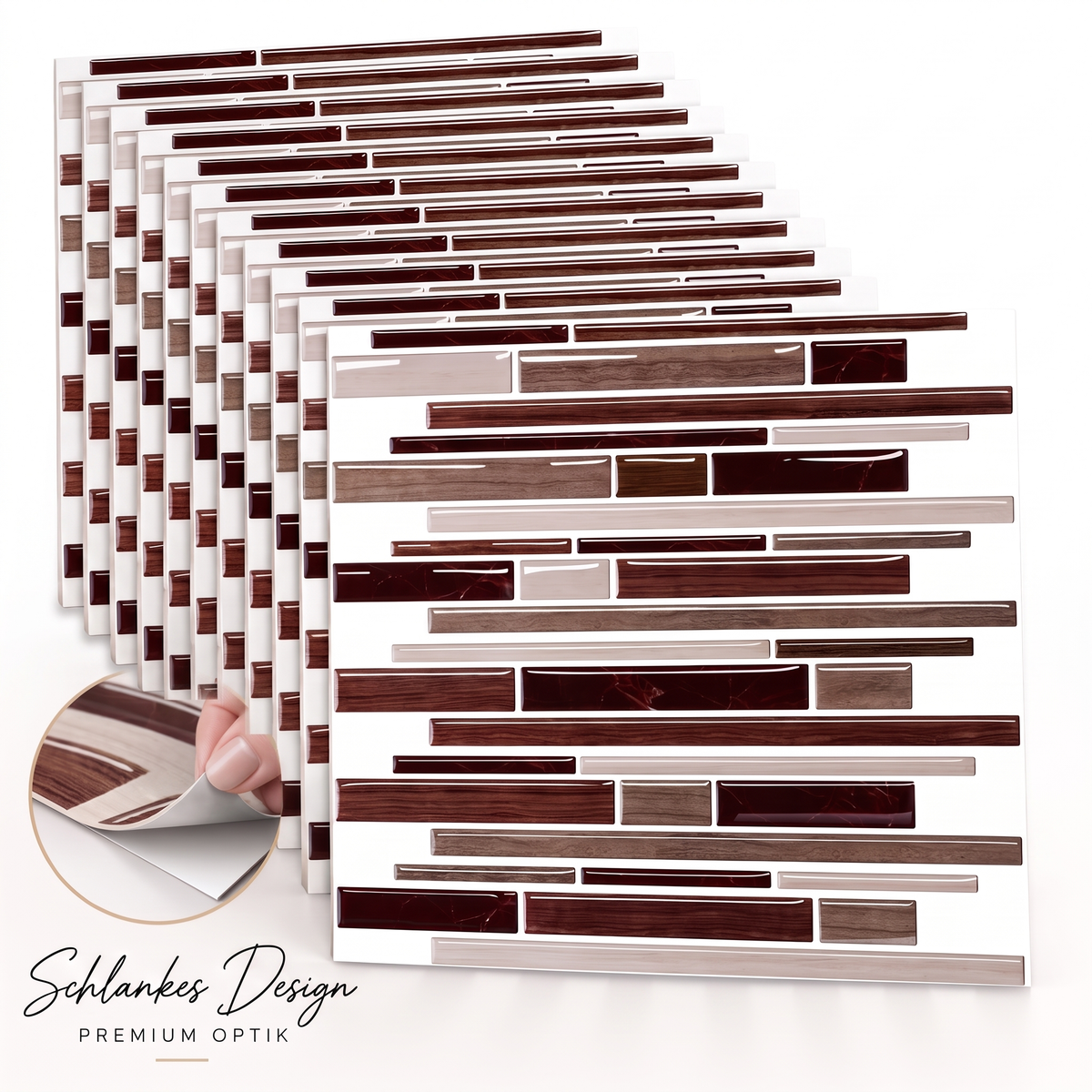 Tessa Klebefliesen Bordeauxbraun – 10er-Set