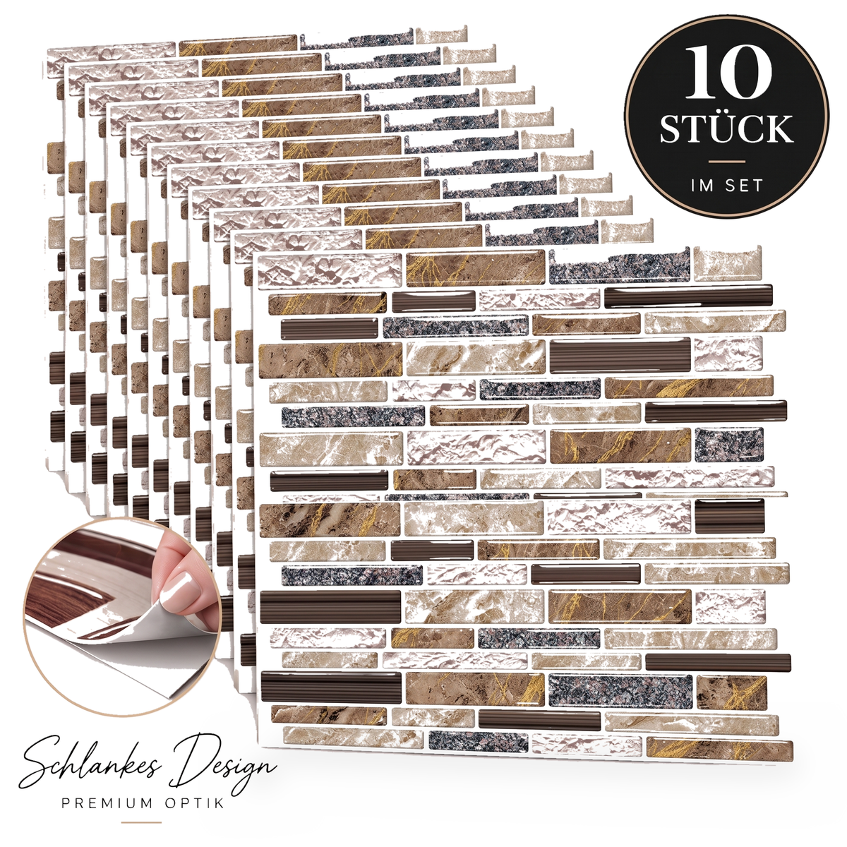 Tessa Klebefliesen Naturstein-Greige – 10er-Set