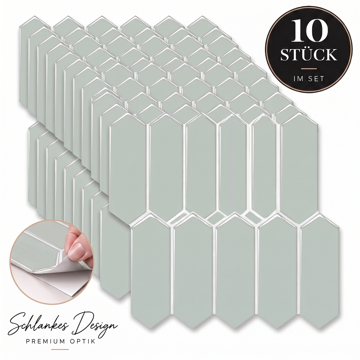 VLORA Klebefliesen Salbeigrün – 10er-Set